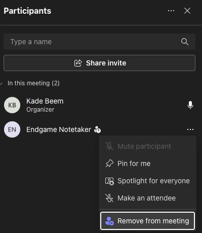 Endgame Notetaker in Teams meeting
