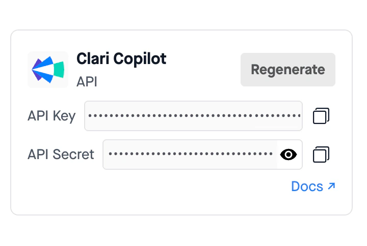 Clari Copilot API key and password