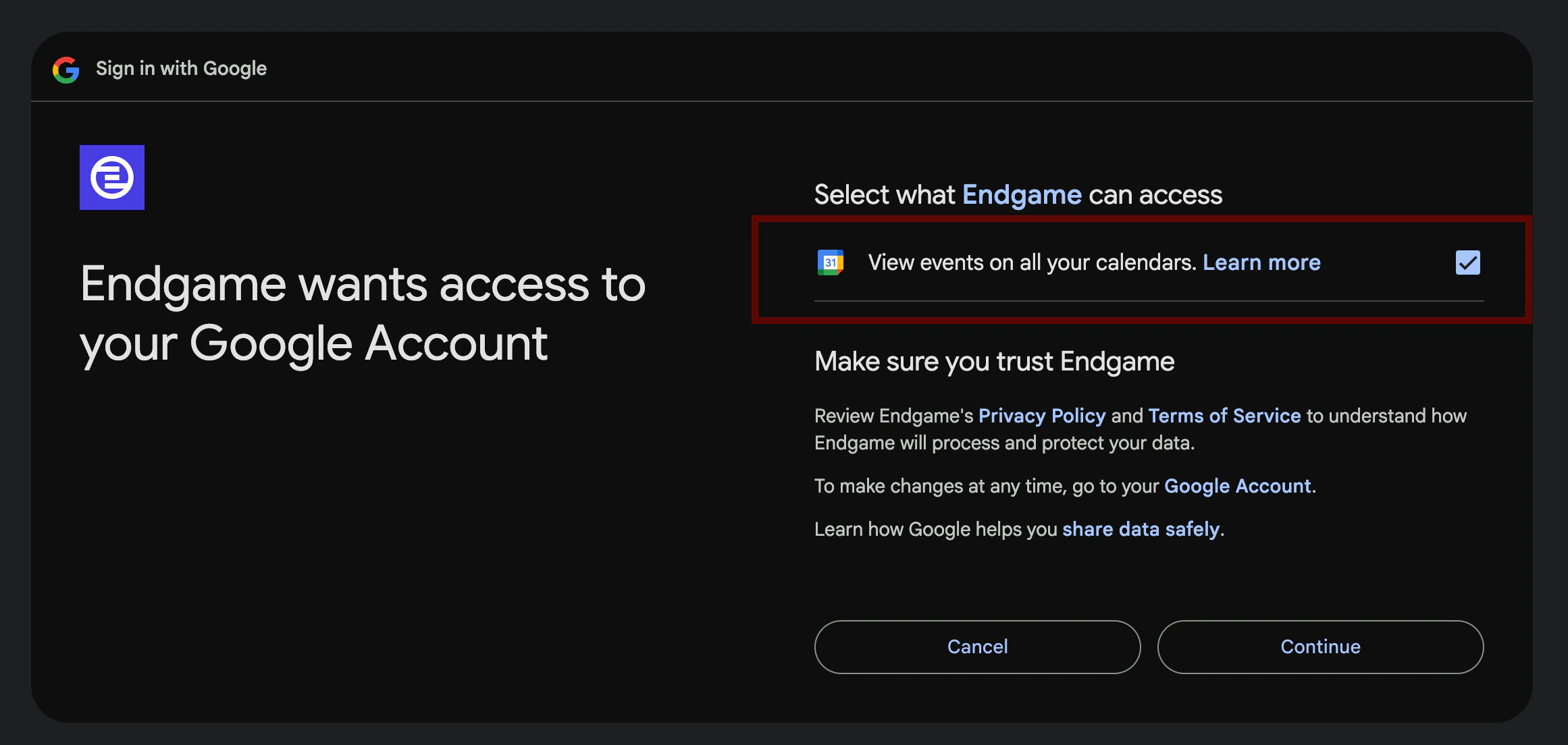 Google calendar permissions