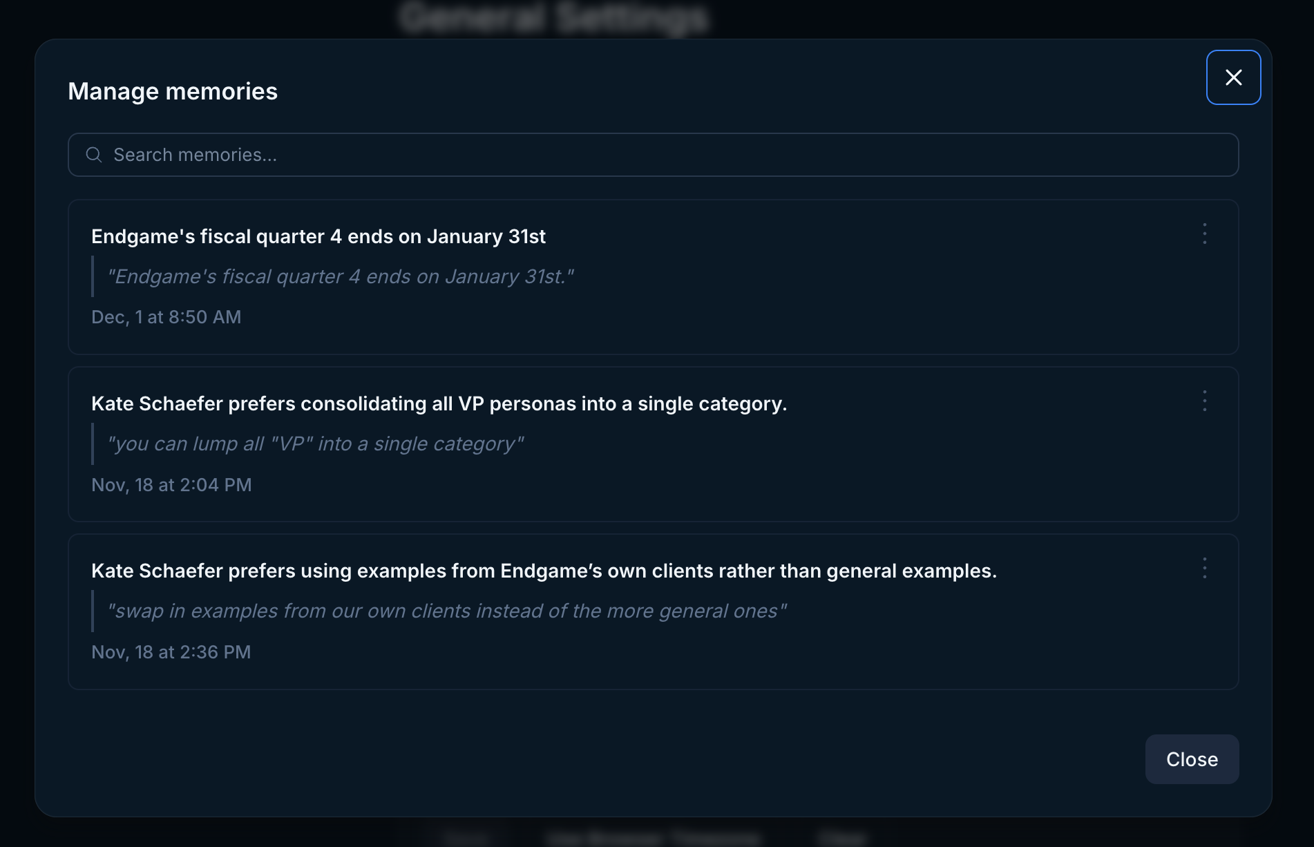 User memory management