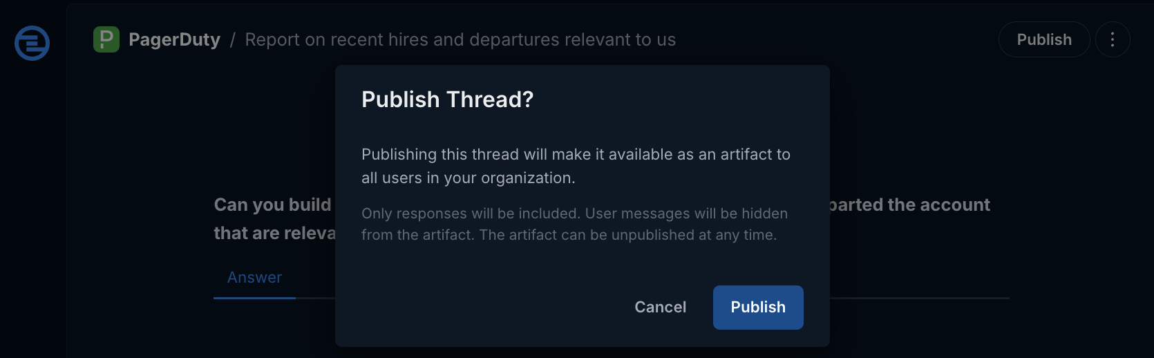 Publish confirmation modal