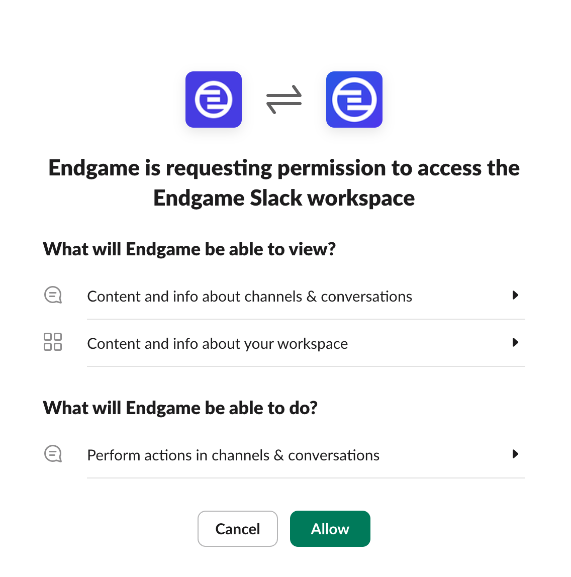 Slack permissions page
