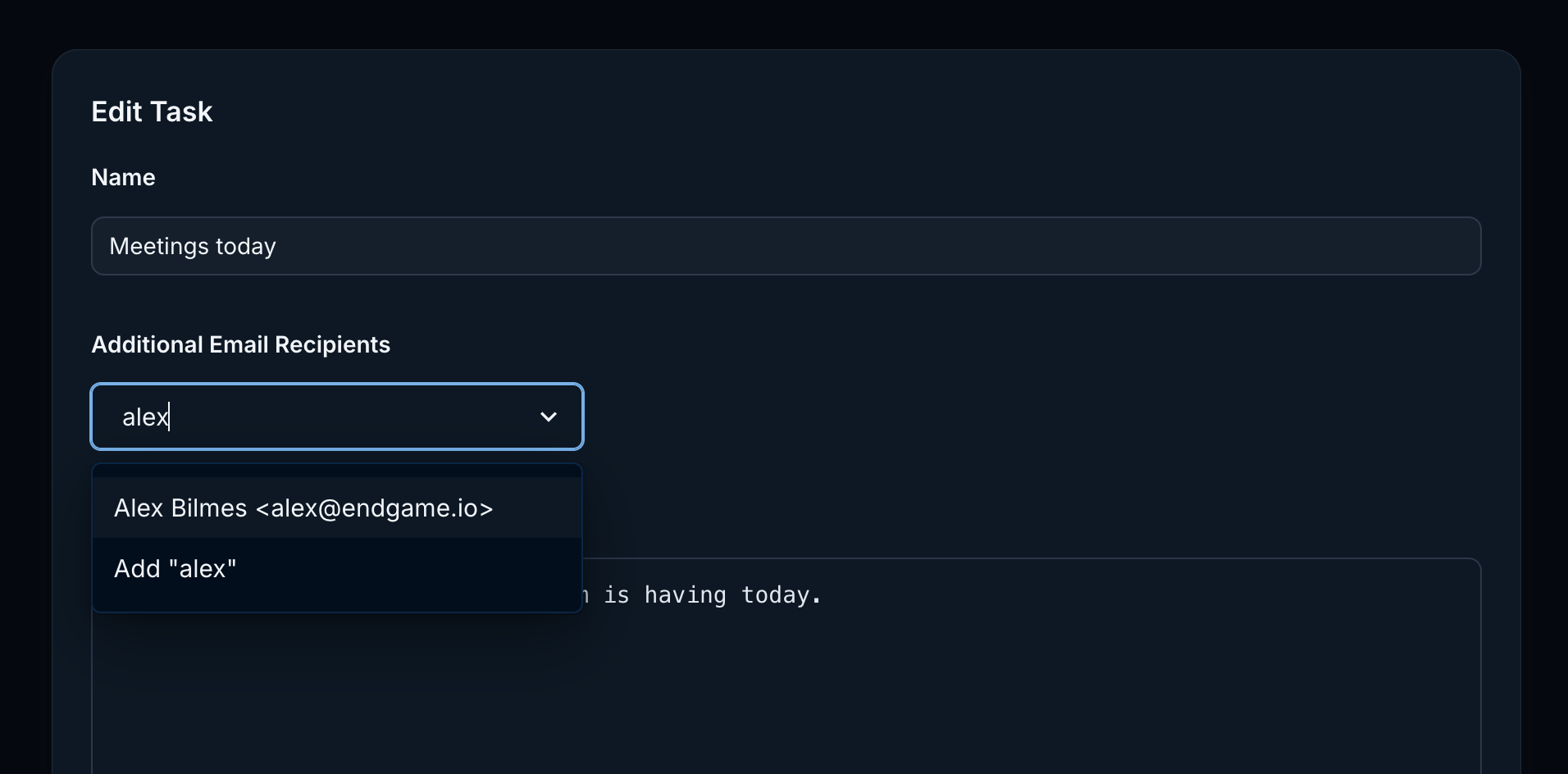 Tasks bcc recipients