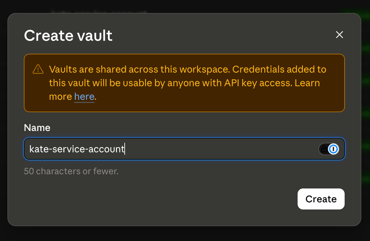 Create vault form in Claude Managed Agents