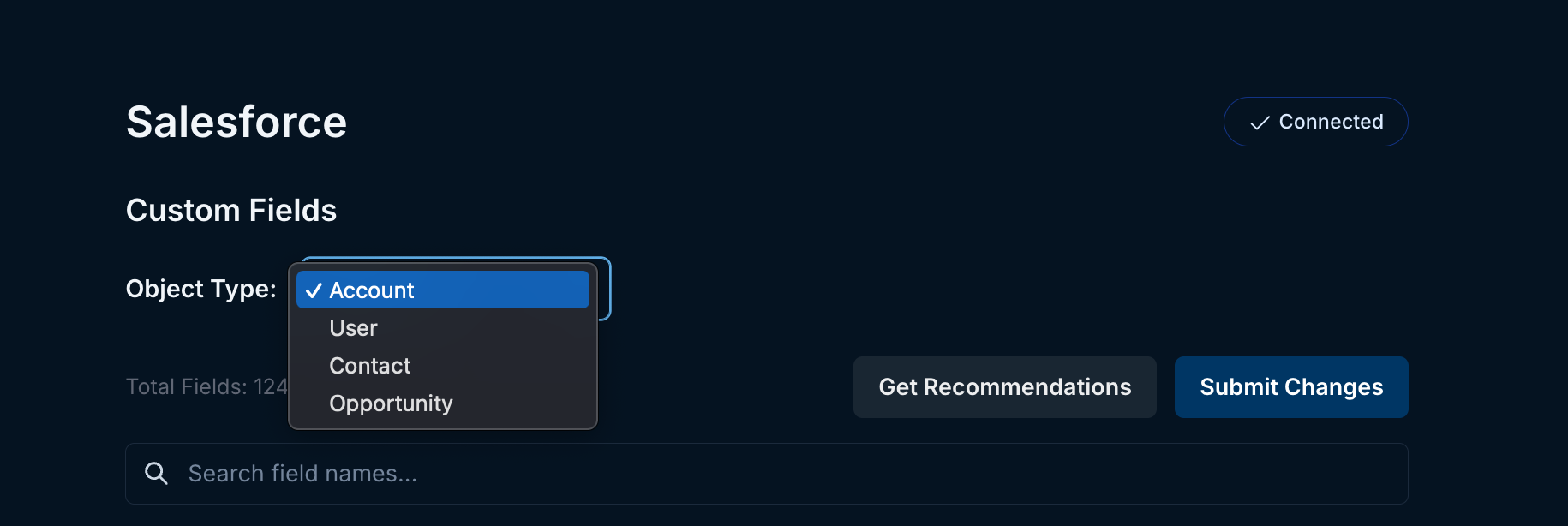 Salesforce object selection