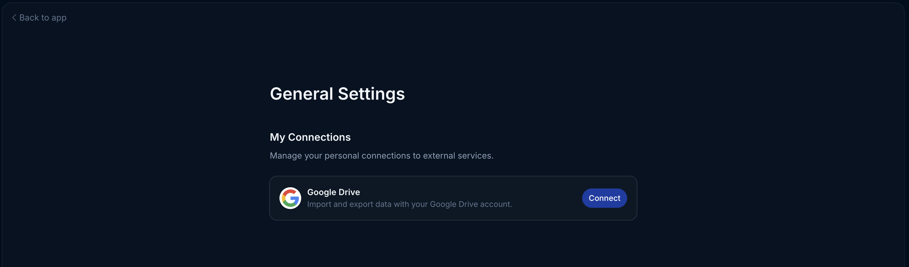 General settings view