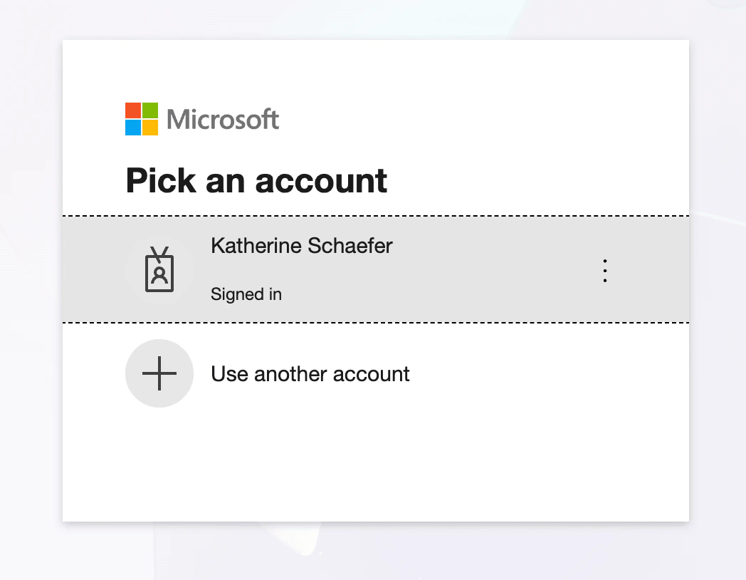 Microsoft account selection