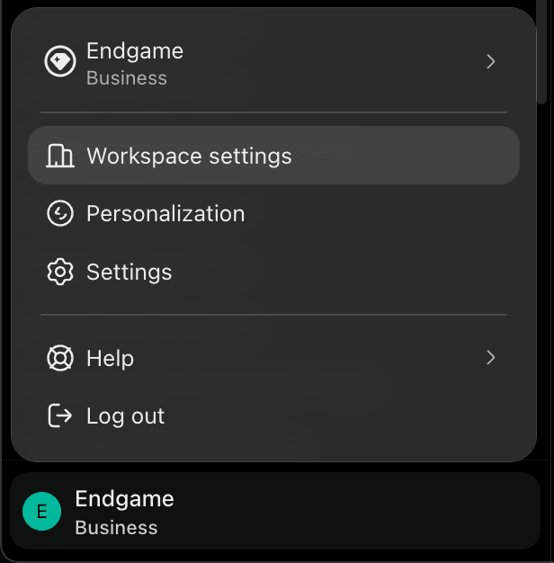 ChatGPT user menu with Workspace settings highlighted