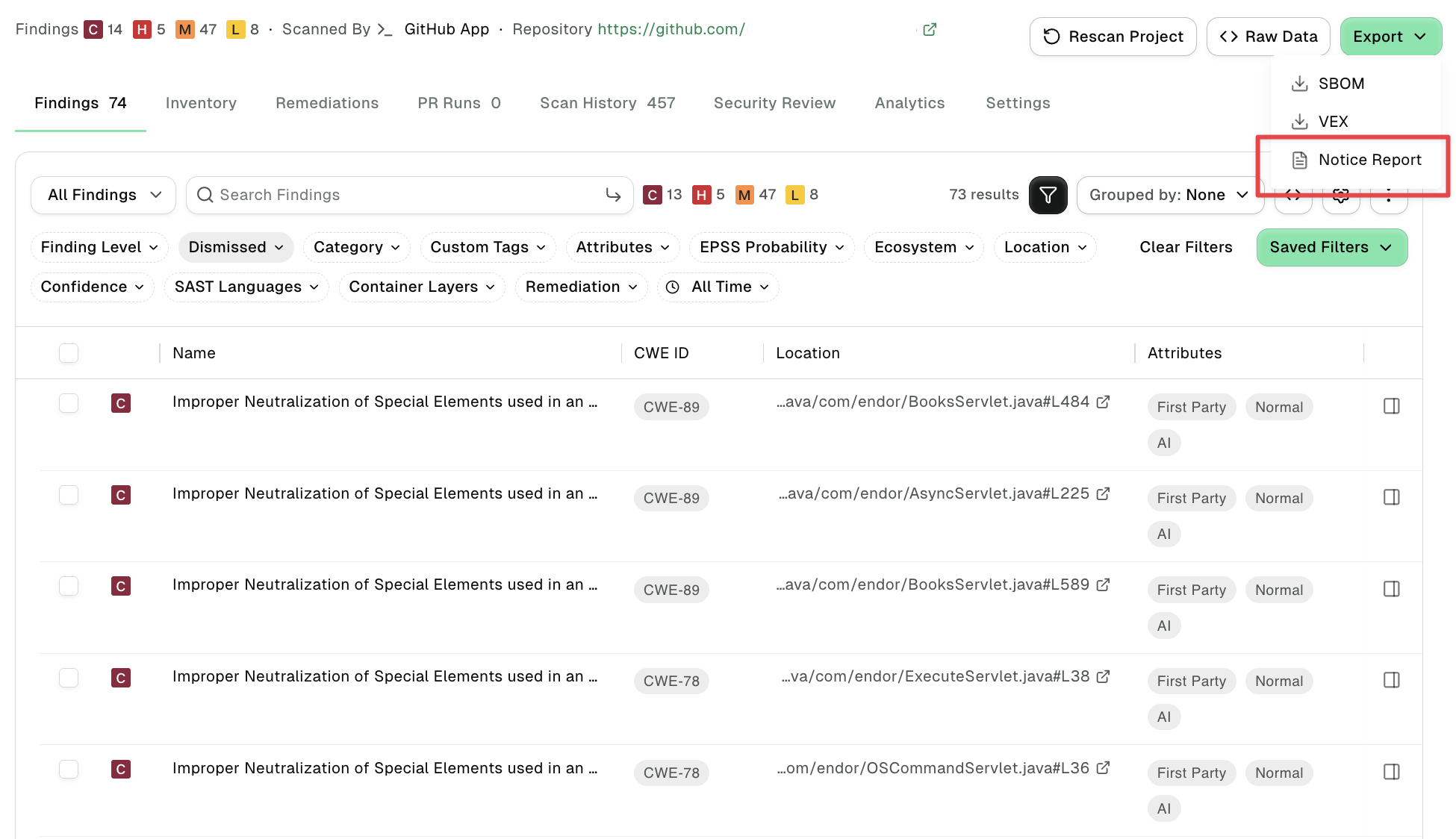 Generate Notice report