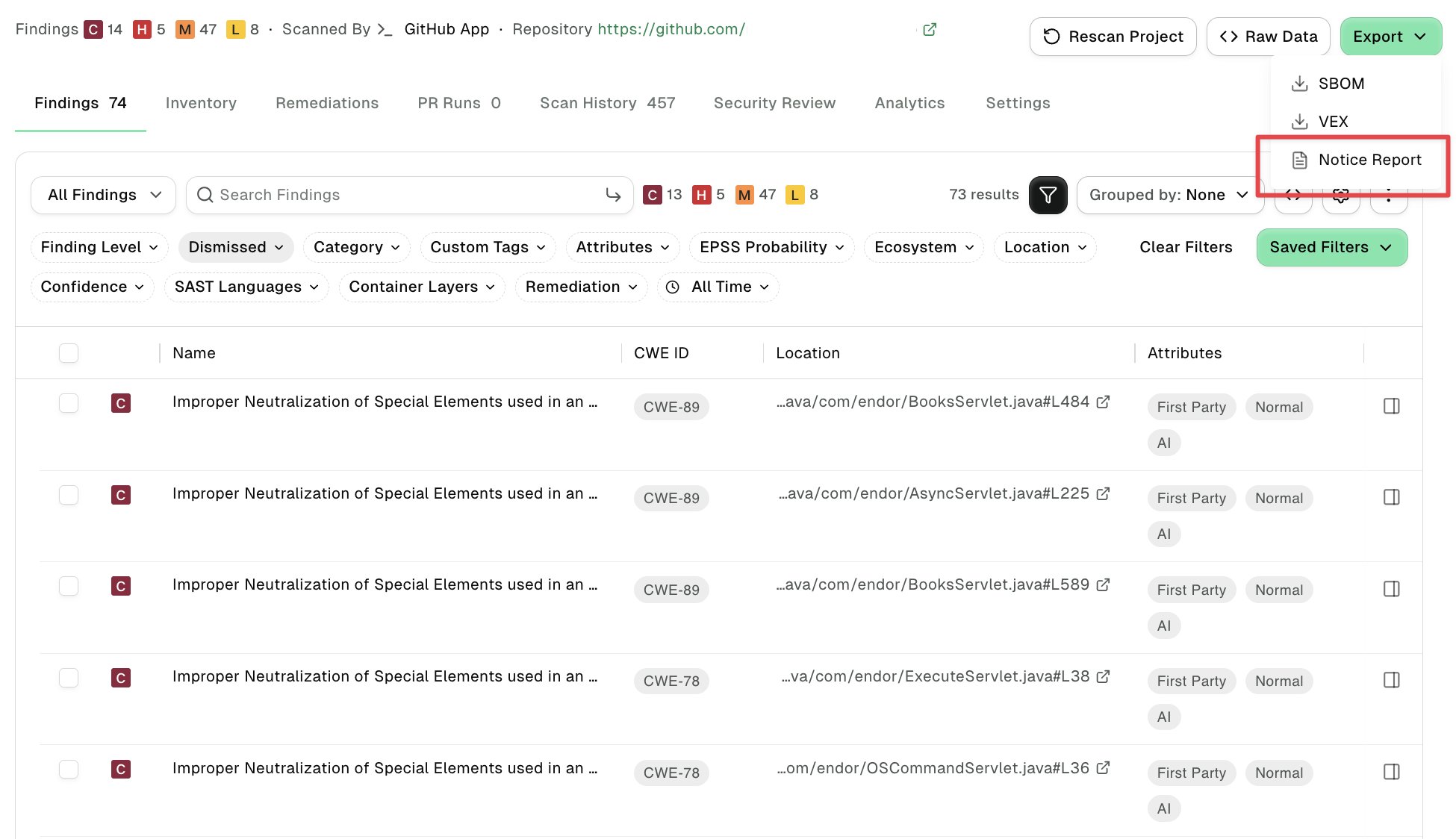 Generate Notice report