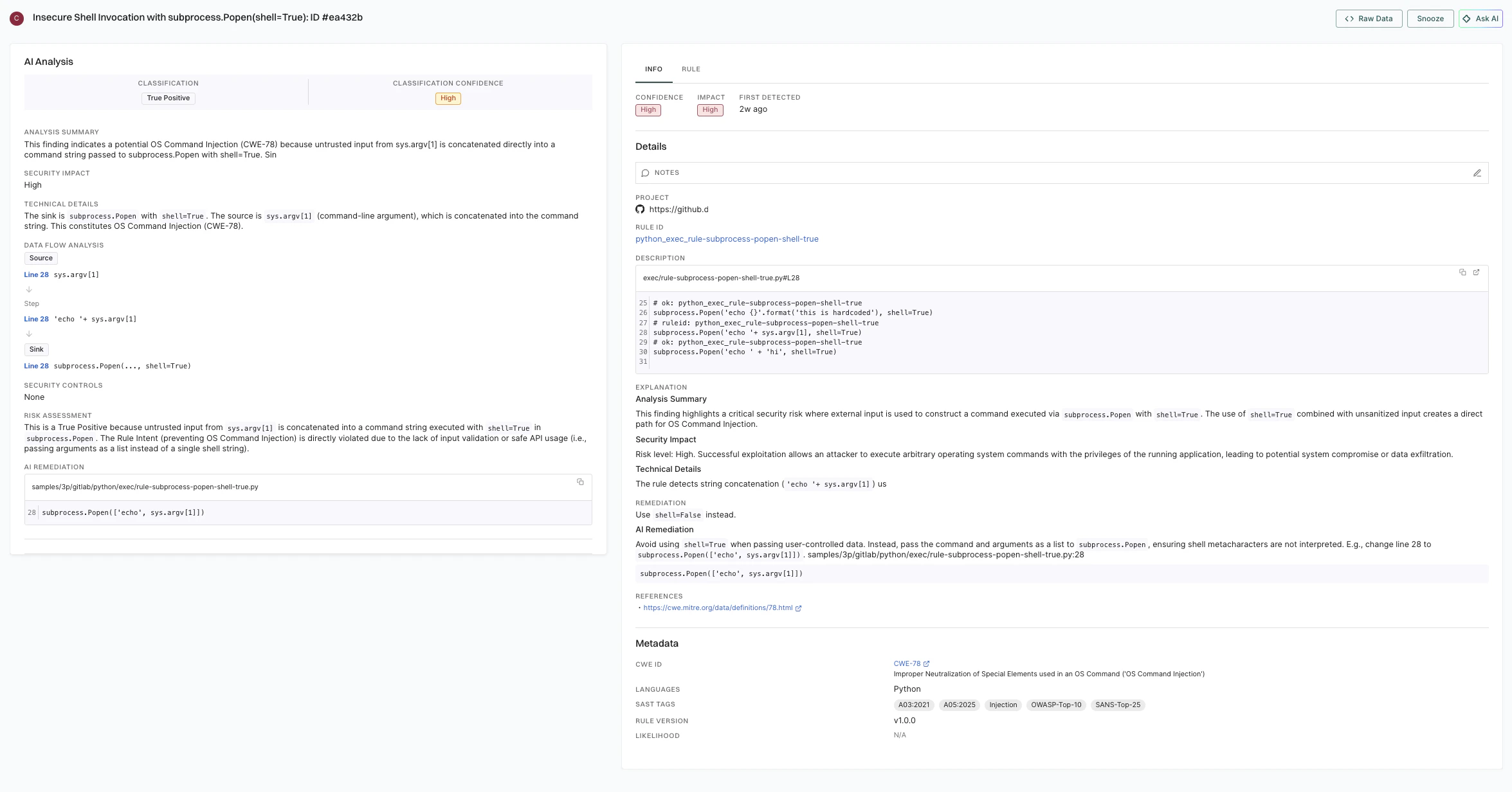 AI analysis SAST finding