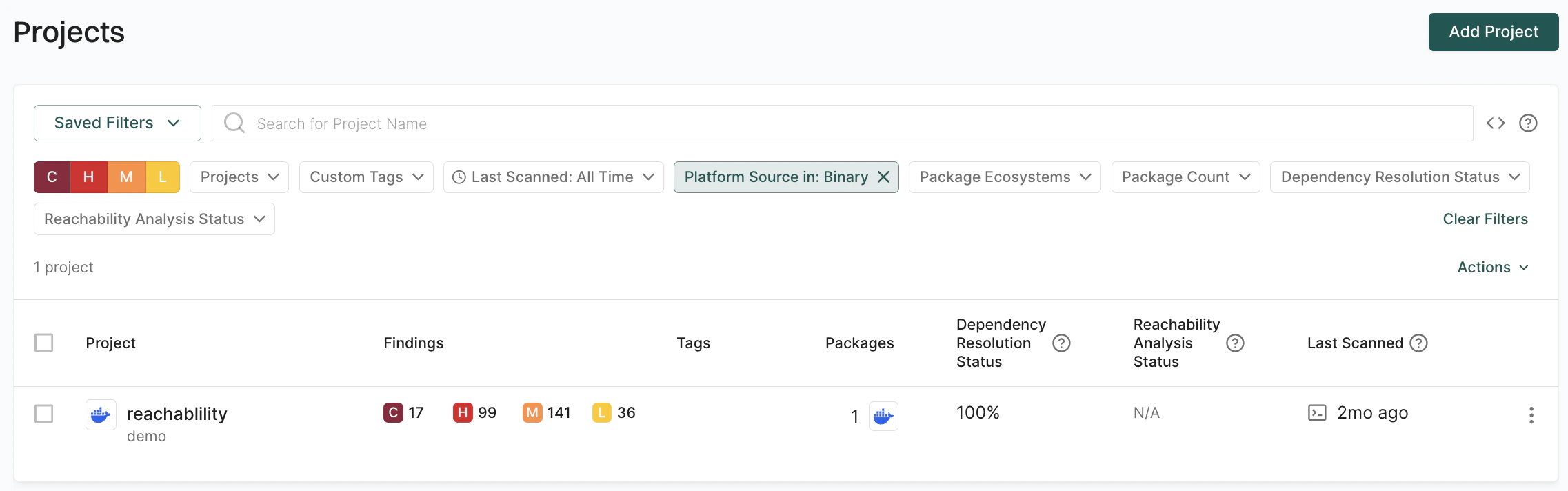 package scan search results