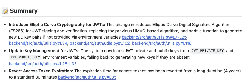 AI security code review PR comment summary