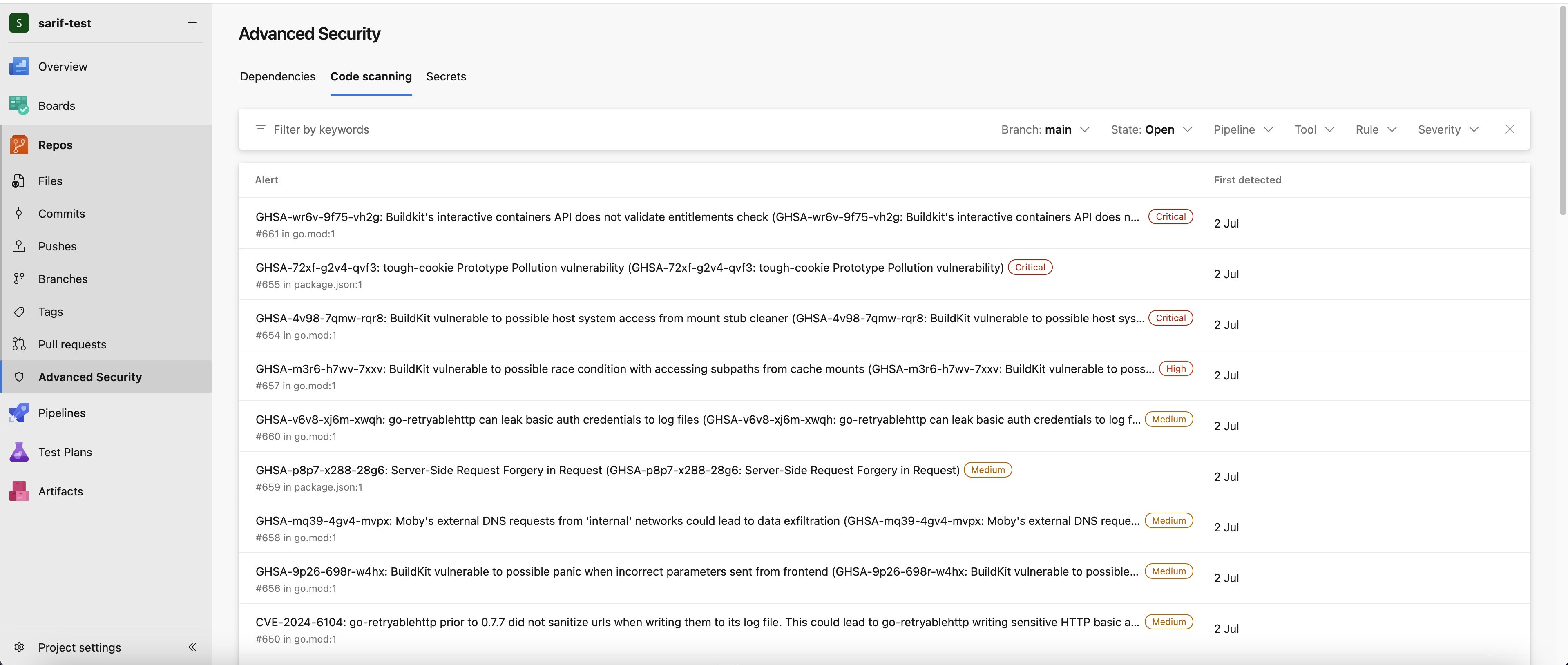 View Azure advanced security