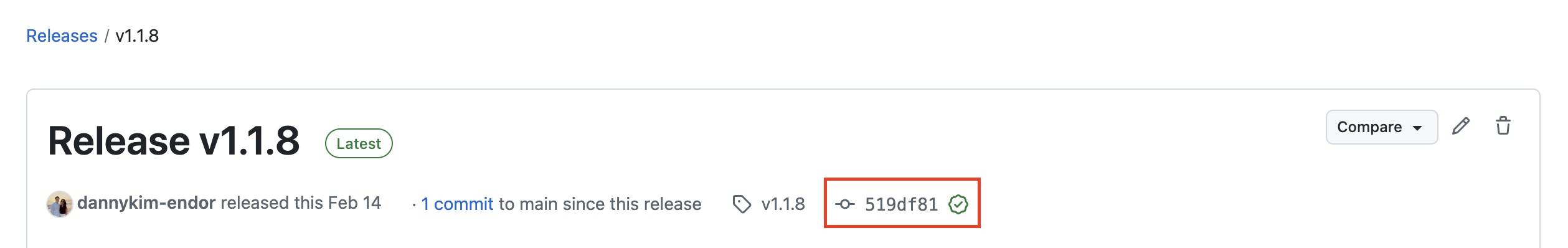 Select commit SHA of latest release
