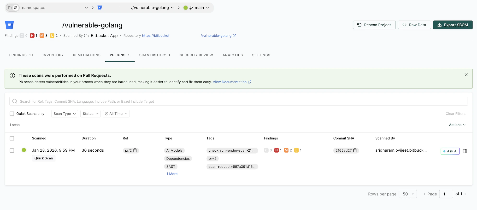View PR scan findings
