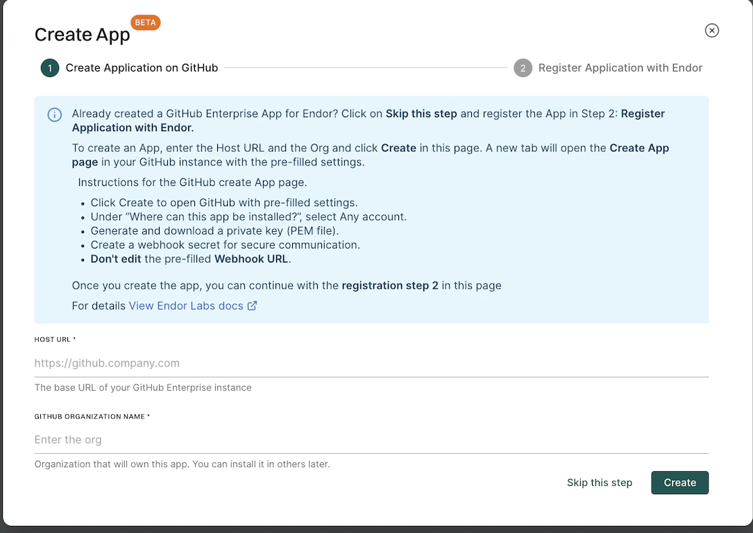 Create app in GitHub