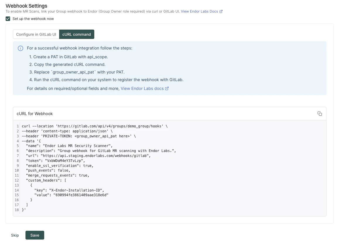 GitLab App MR scan setup curl