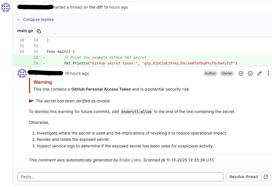GitLab MR comment secret line
