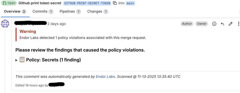 GitLab MR comment secret