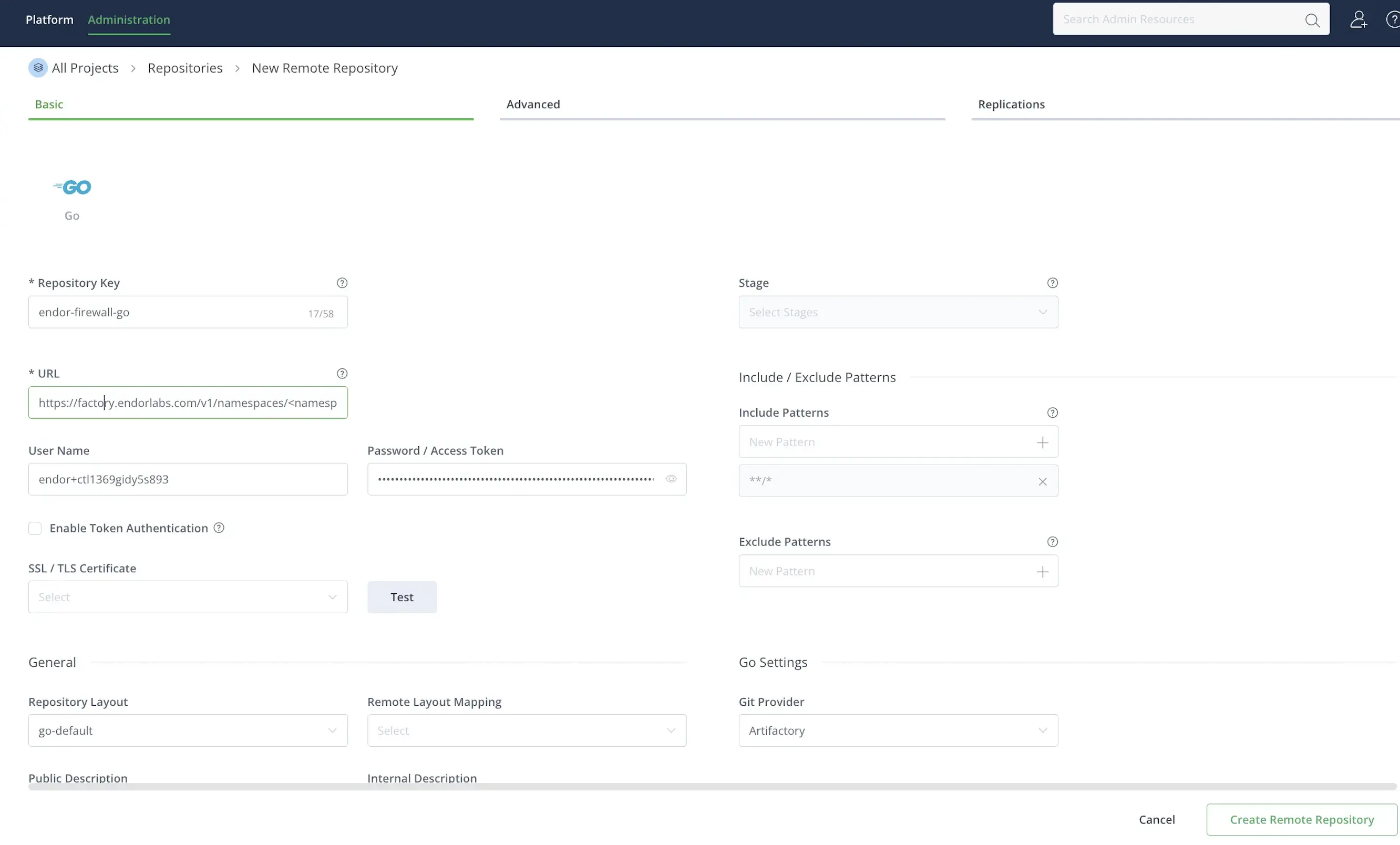 Create Go remote repository