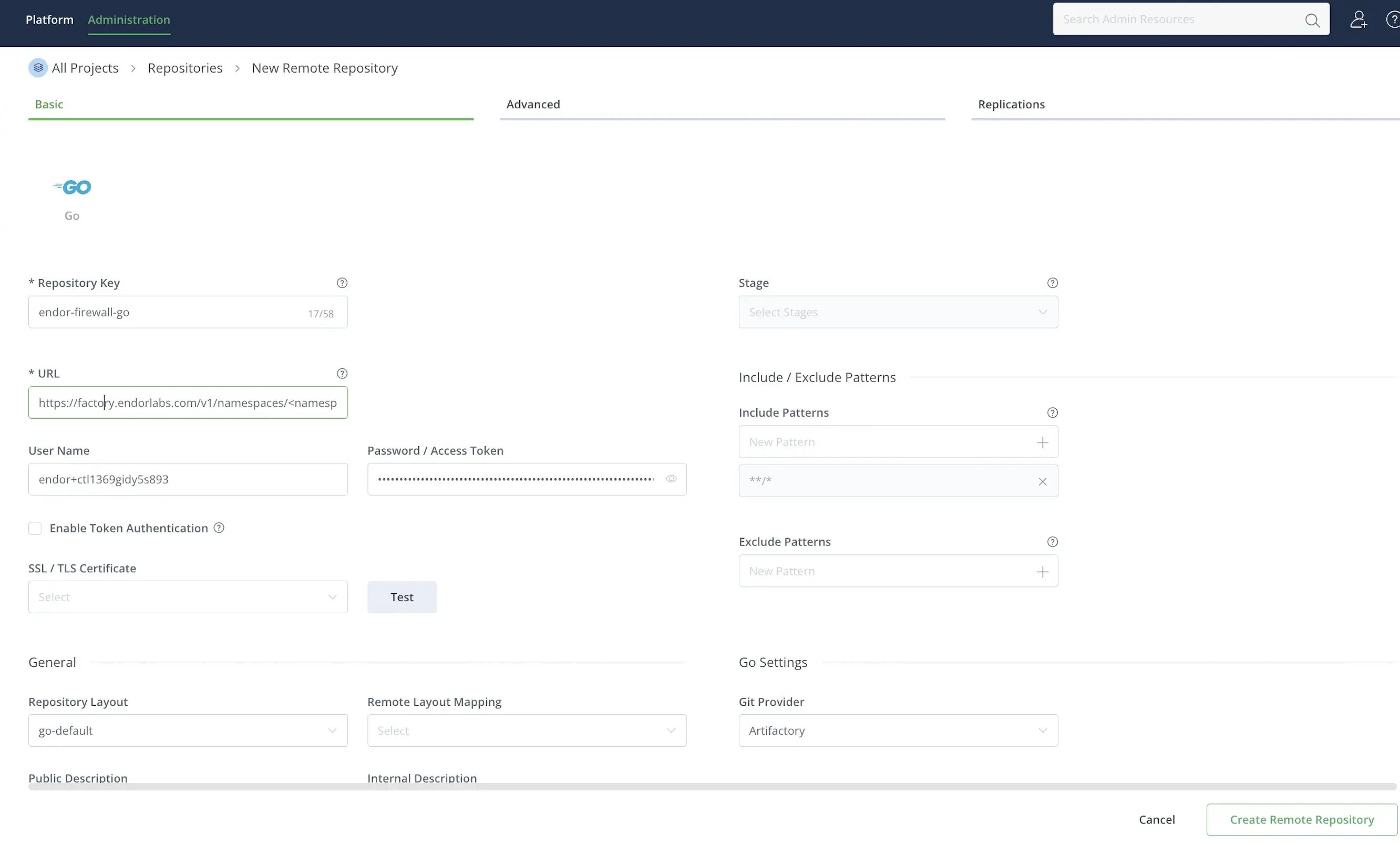 Create Go remote repository