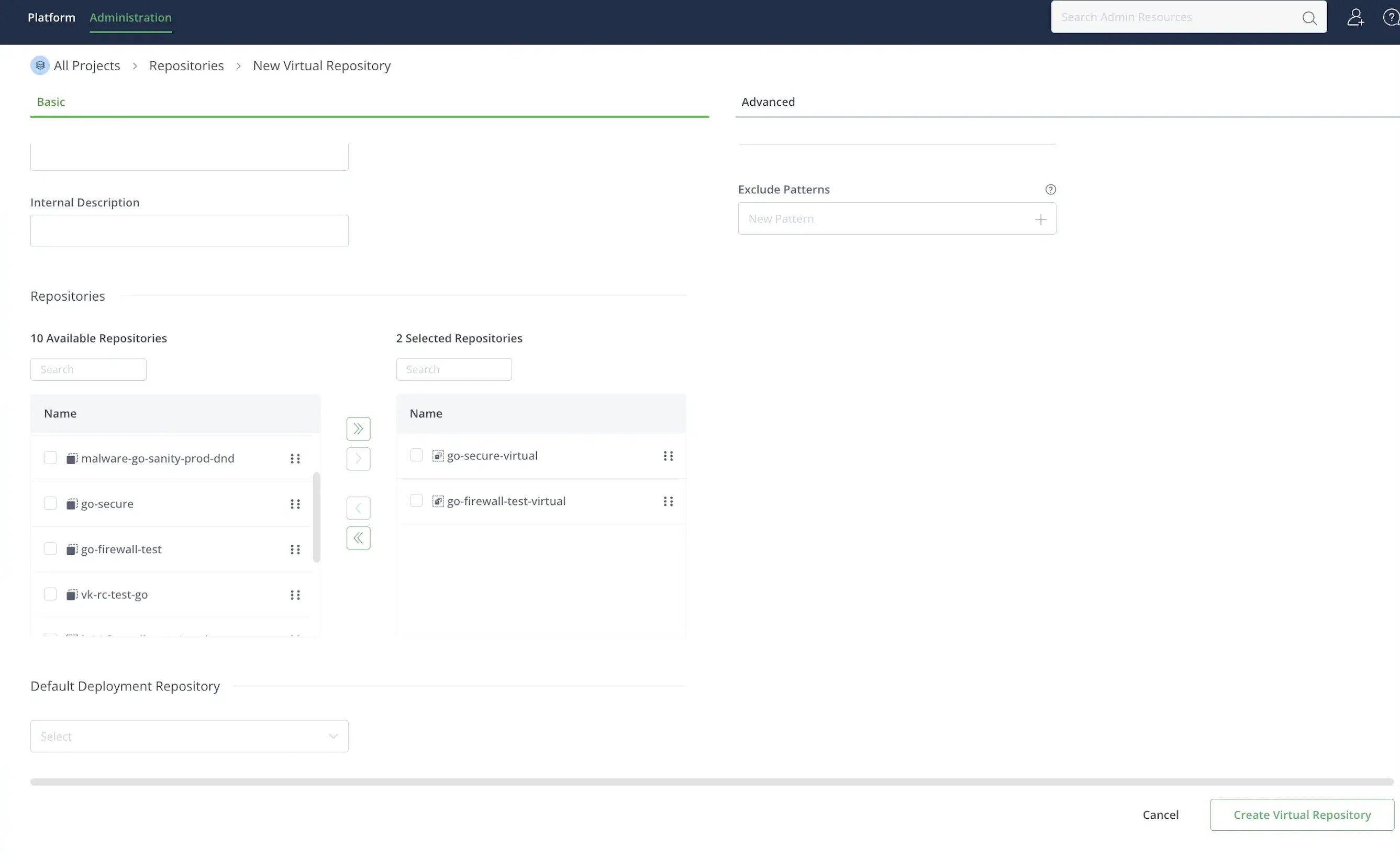 Create Go virtual repository
