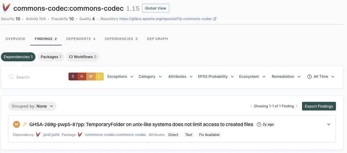 Related dependency findings