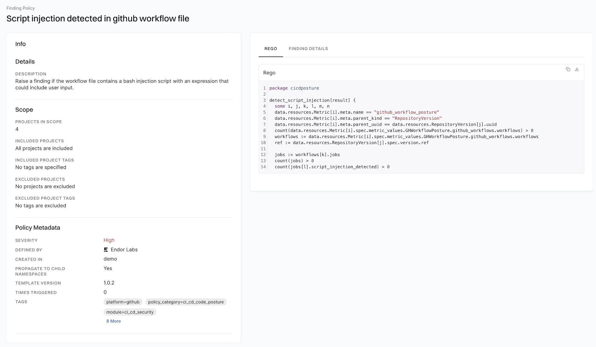 View finding policy details