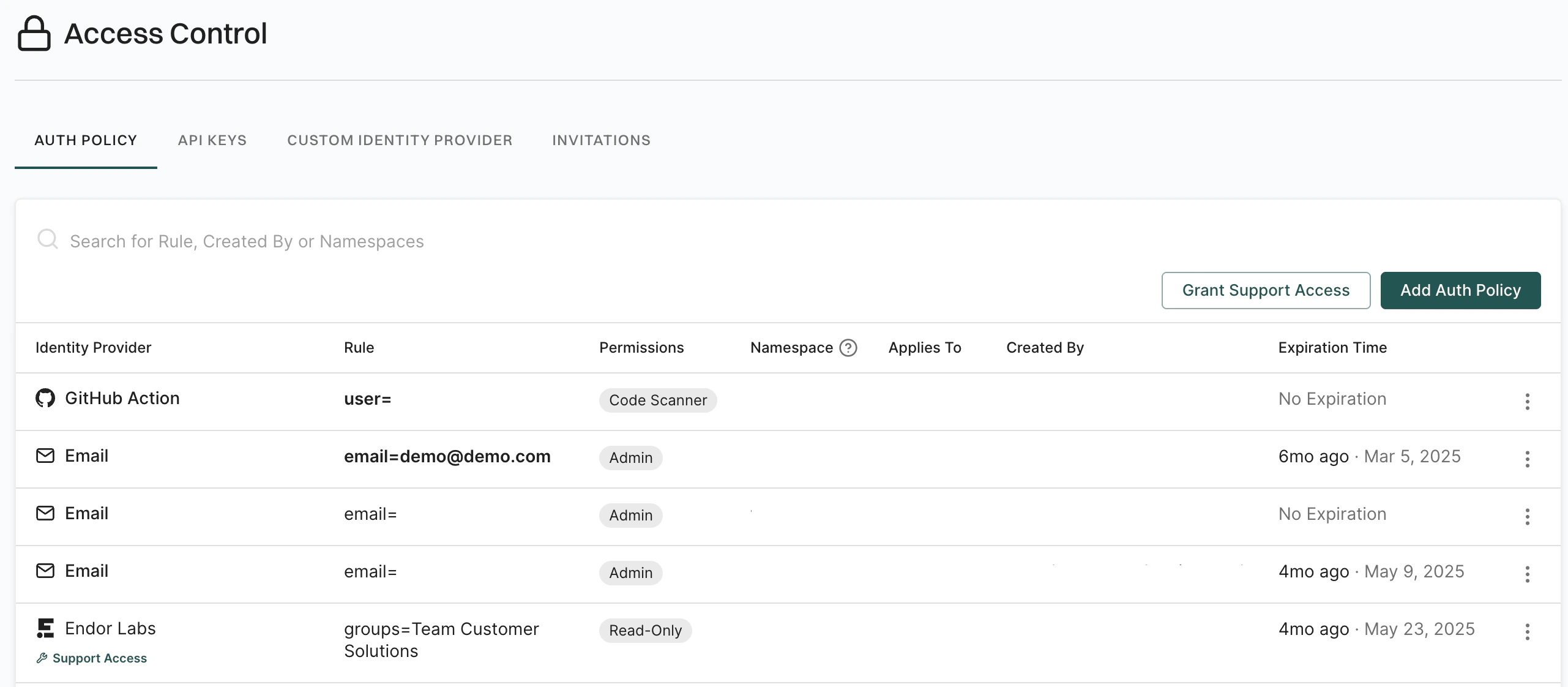 Access Control interface