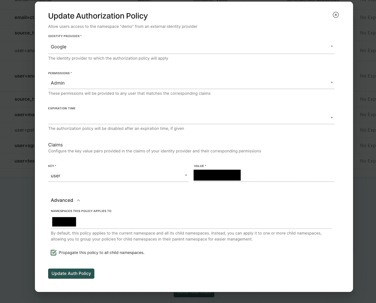 Edit authorization policy