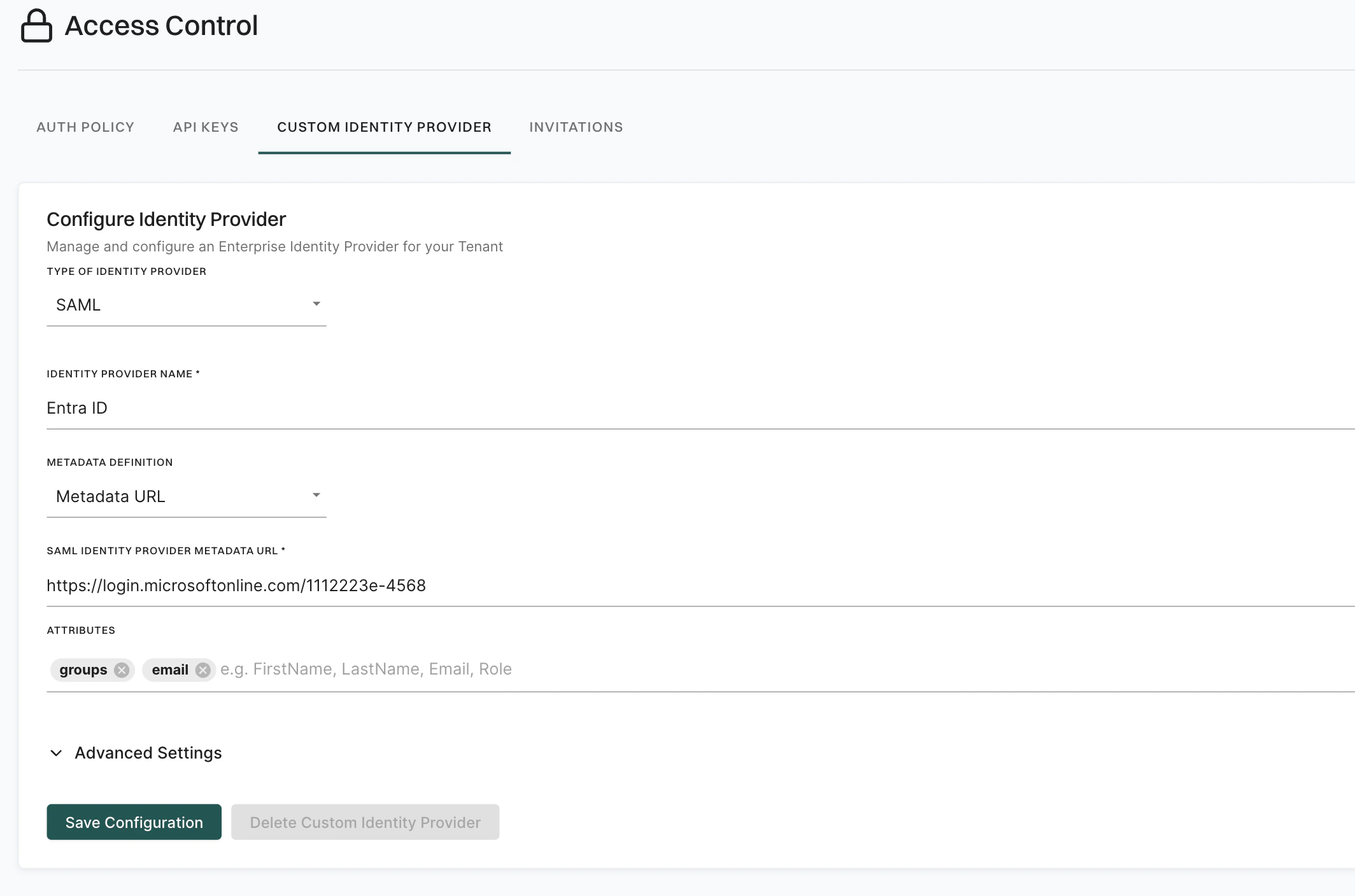 Custom Identity Provider configuration in Endor Labs