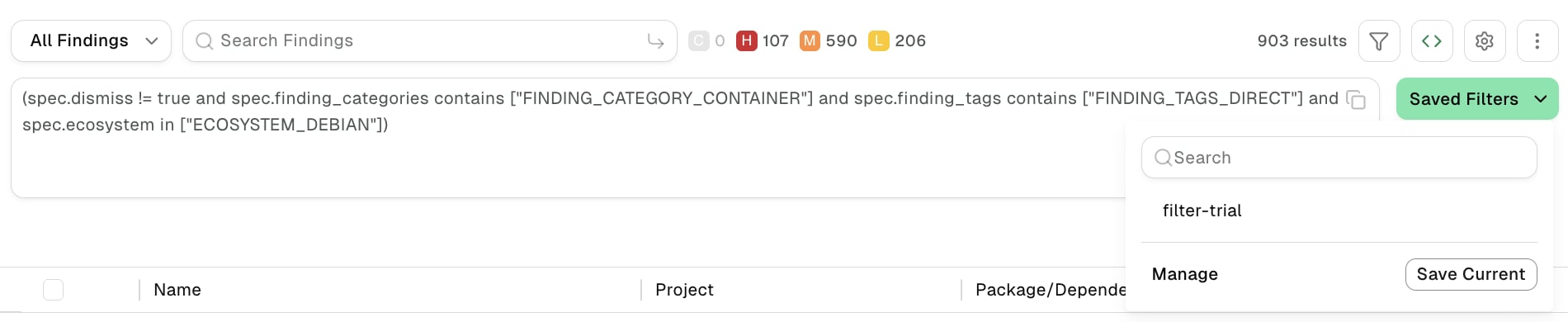 Create saved filter