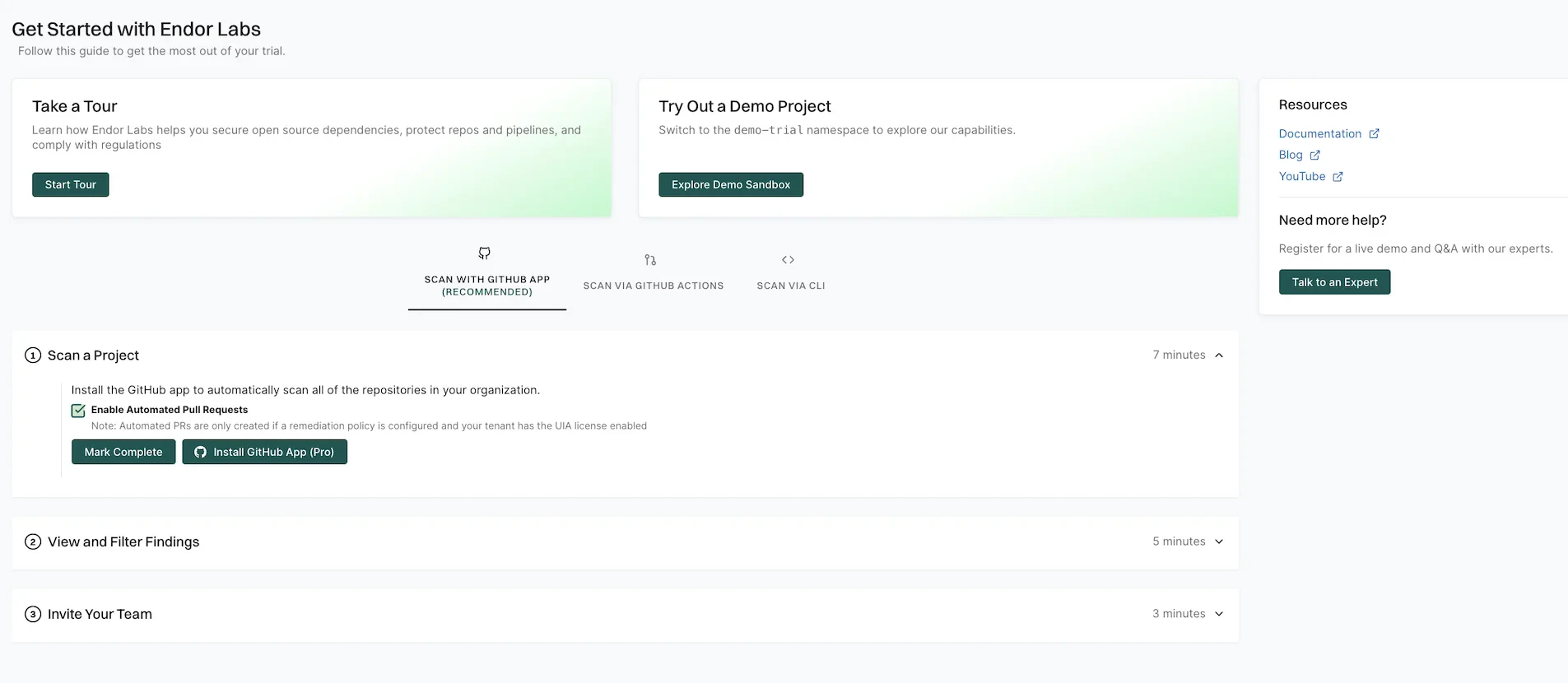 Scan with GitHub App landing page
