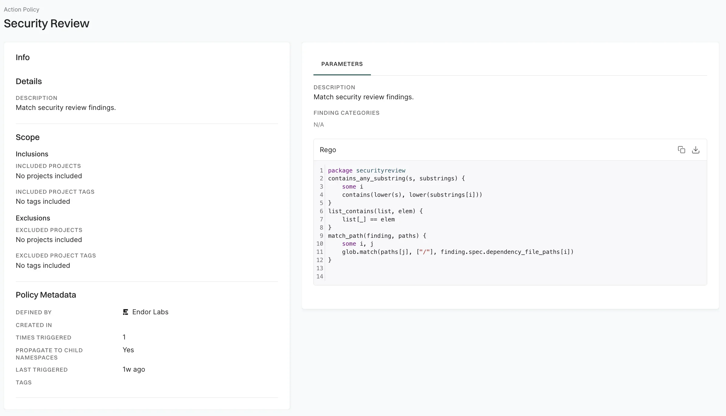 View action policy details