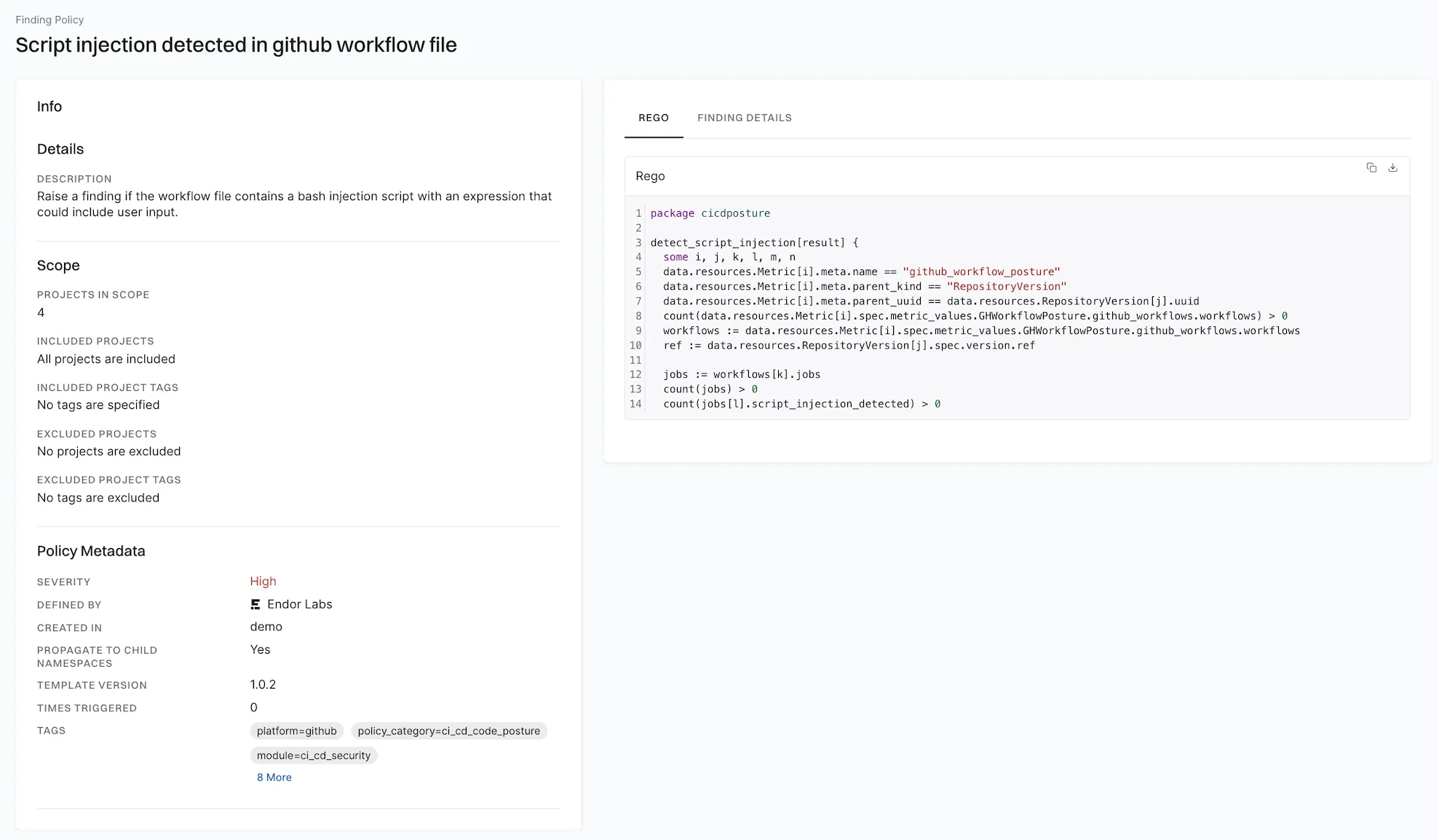View finding policy details