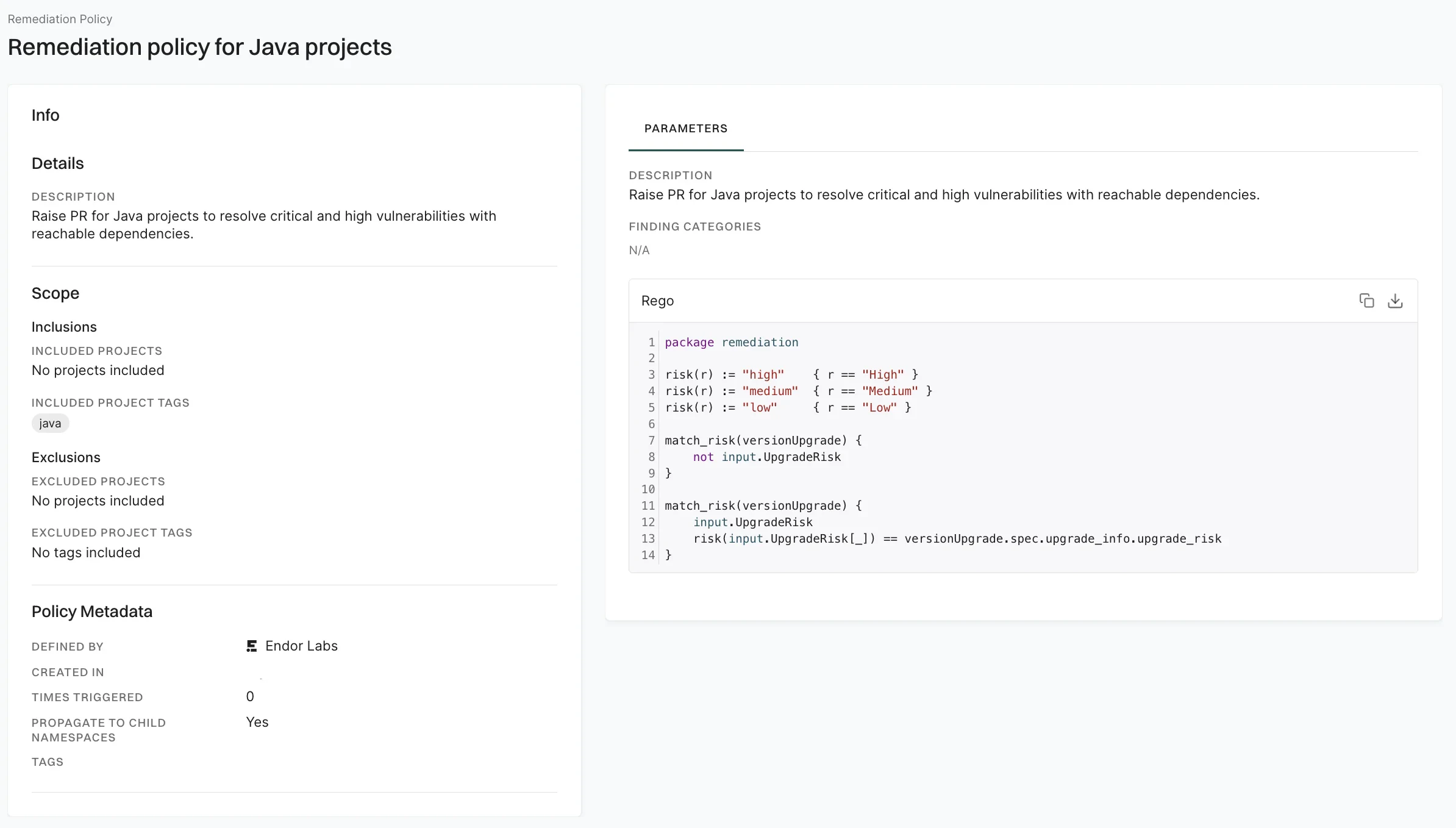 View remediation policy details