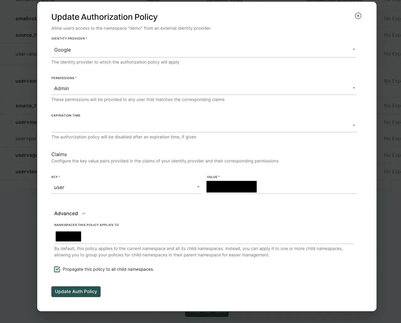 Edit authorization policy