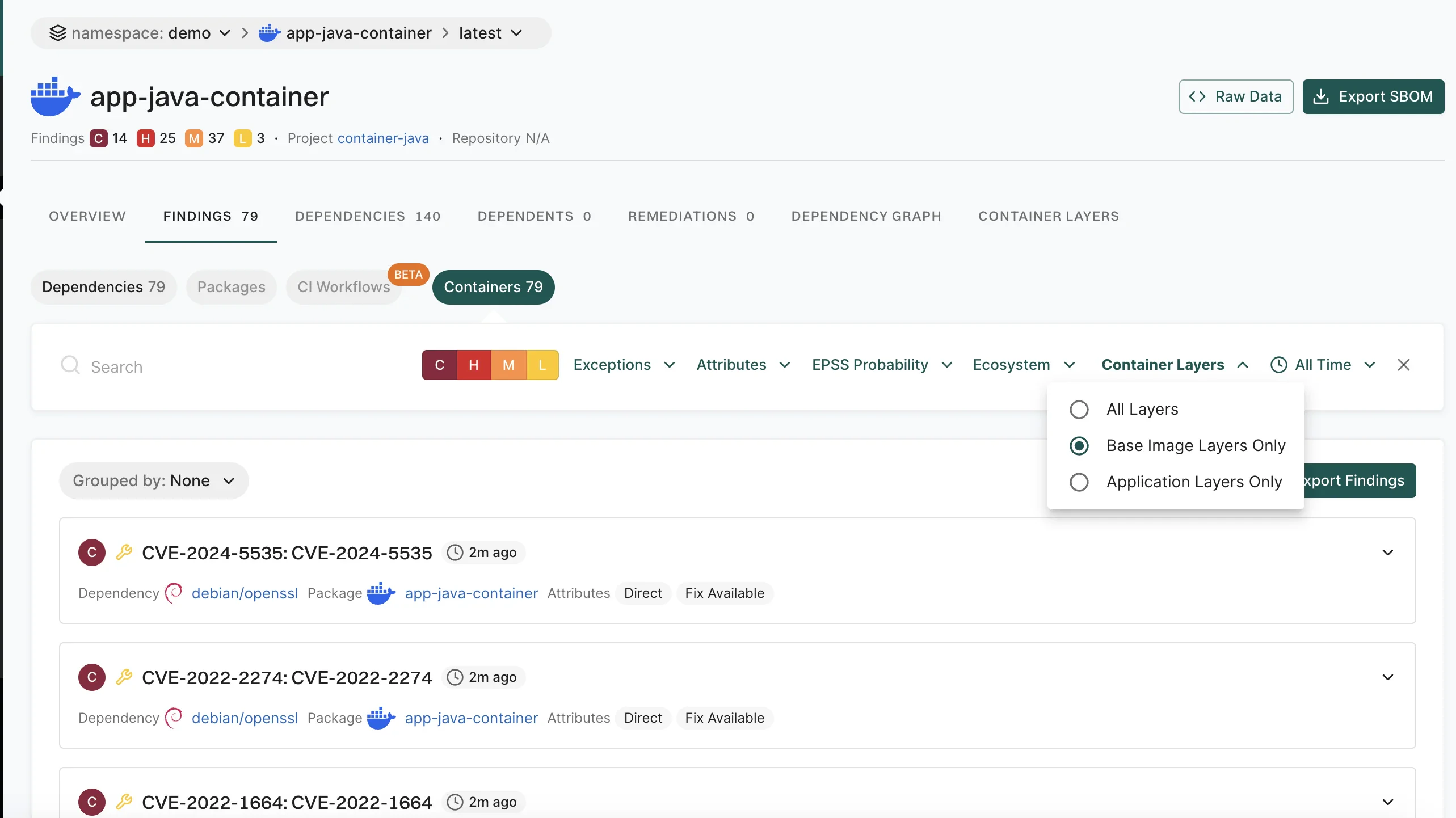 Filter container findings