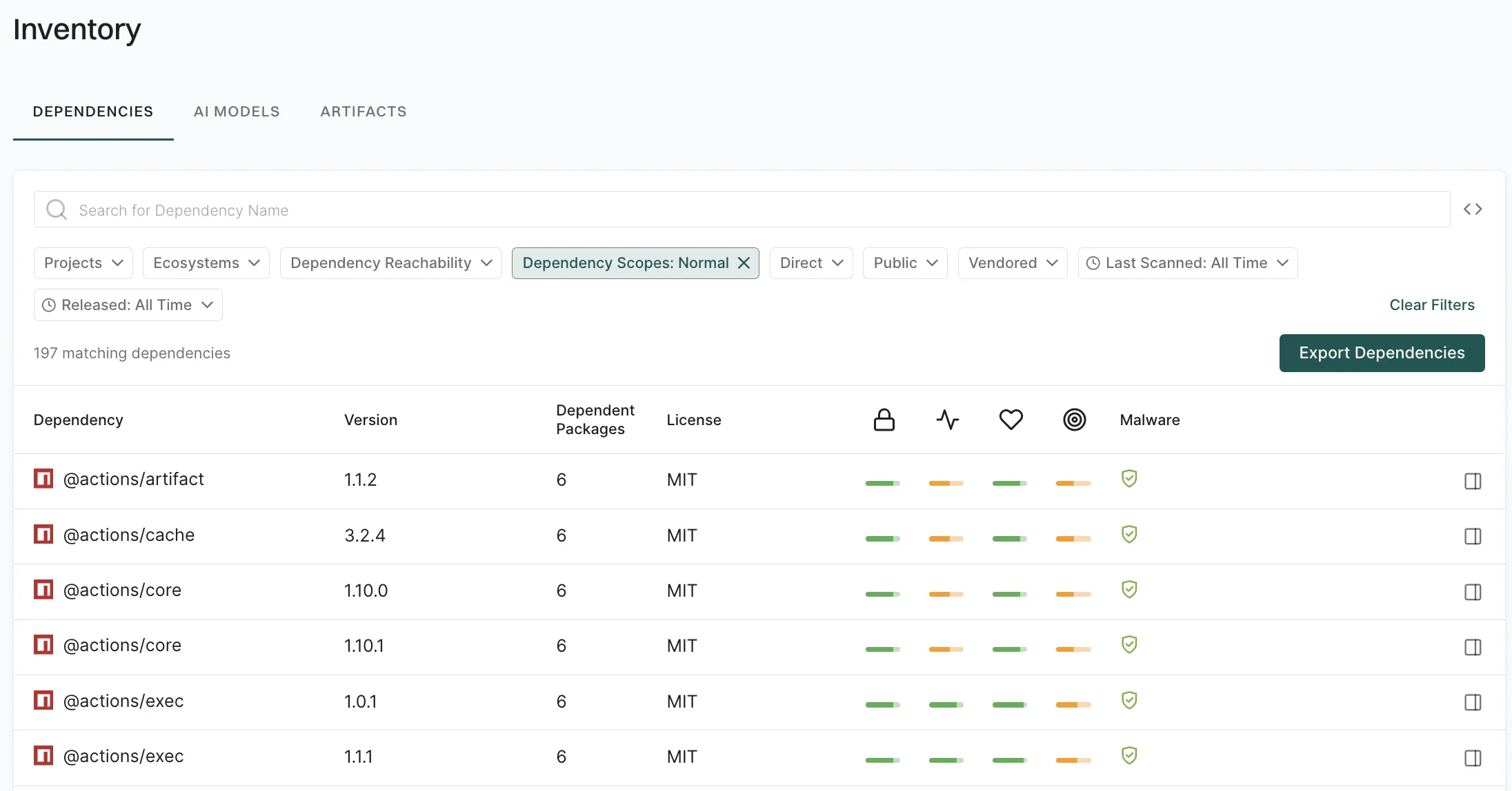 Filter by dependency scope