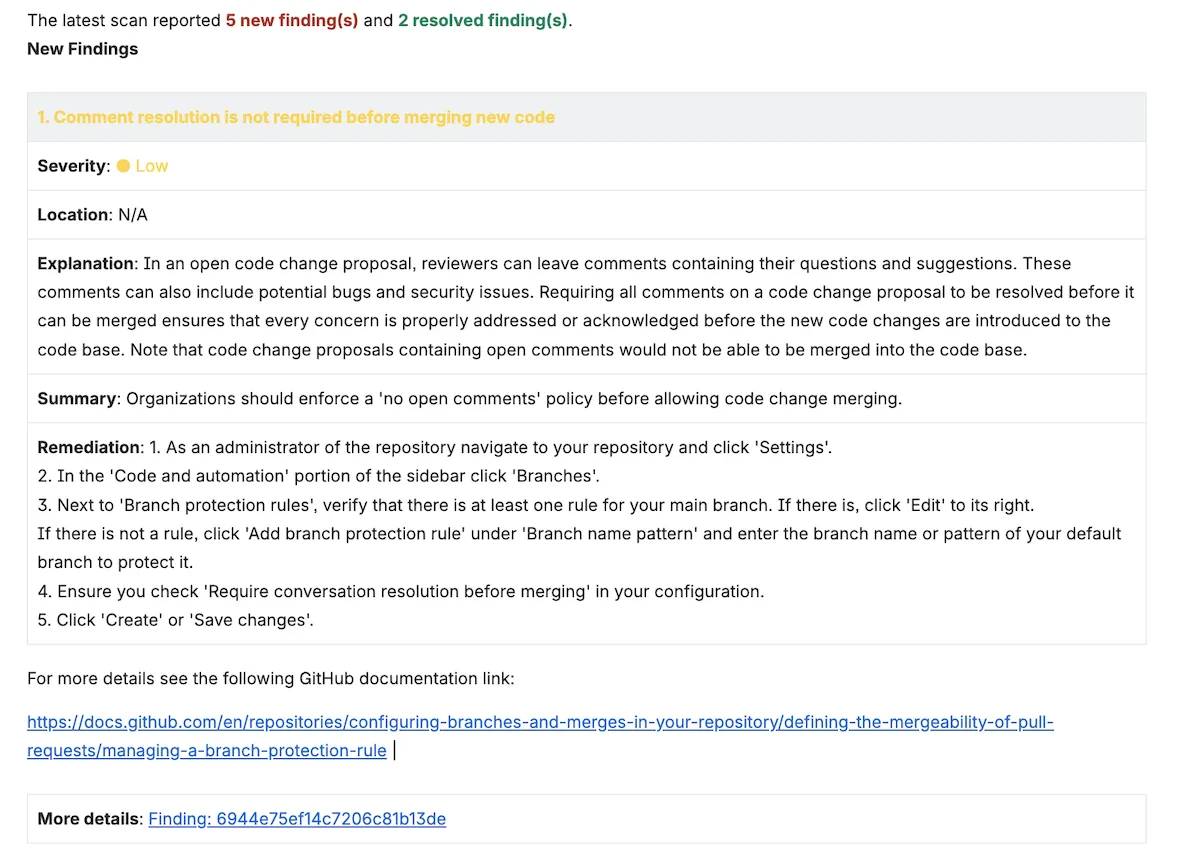 New findings Jira comment