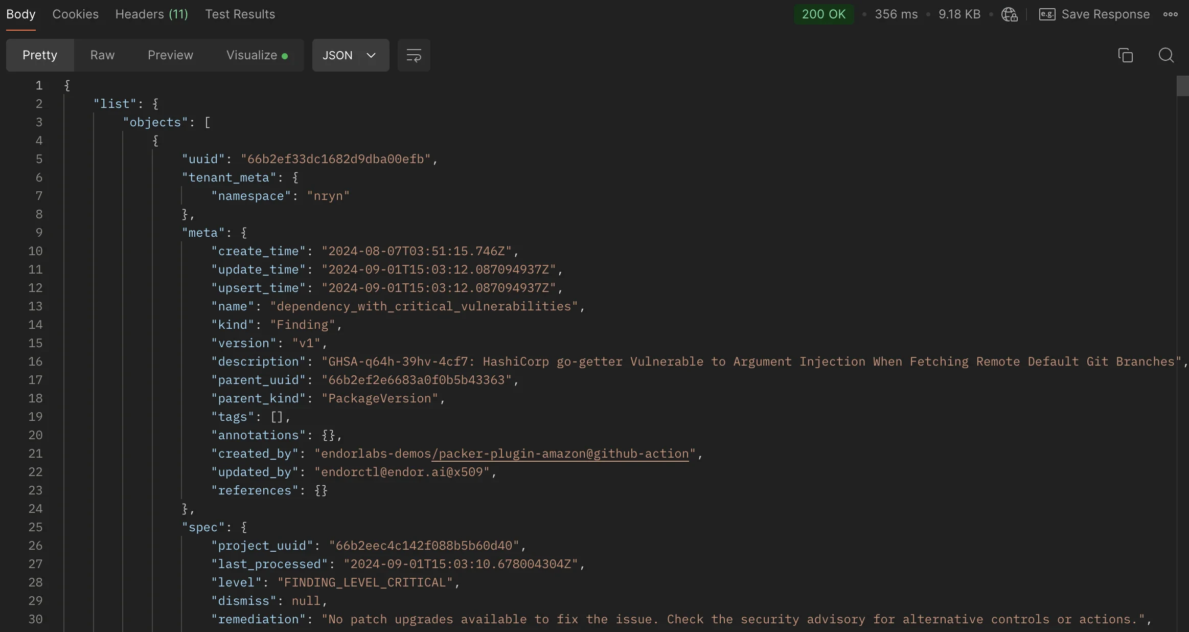 Postman Example Response