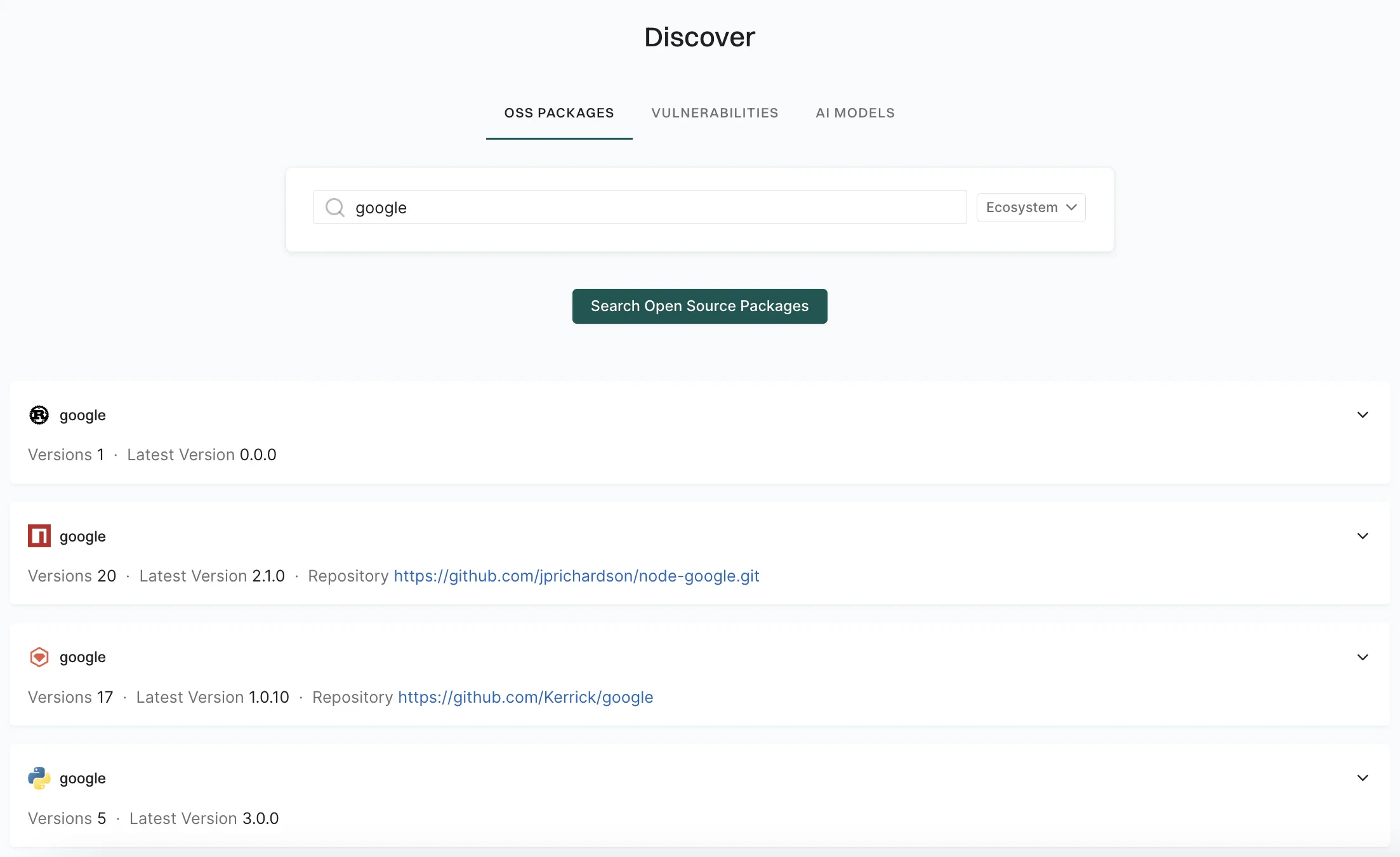 Open source packages