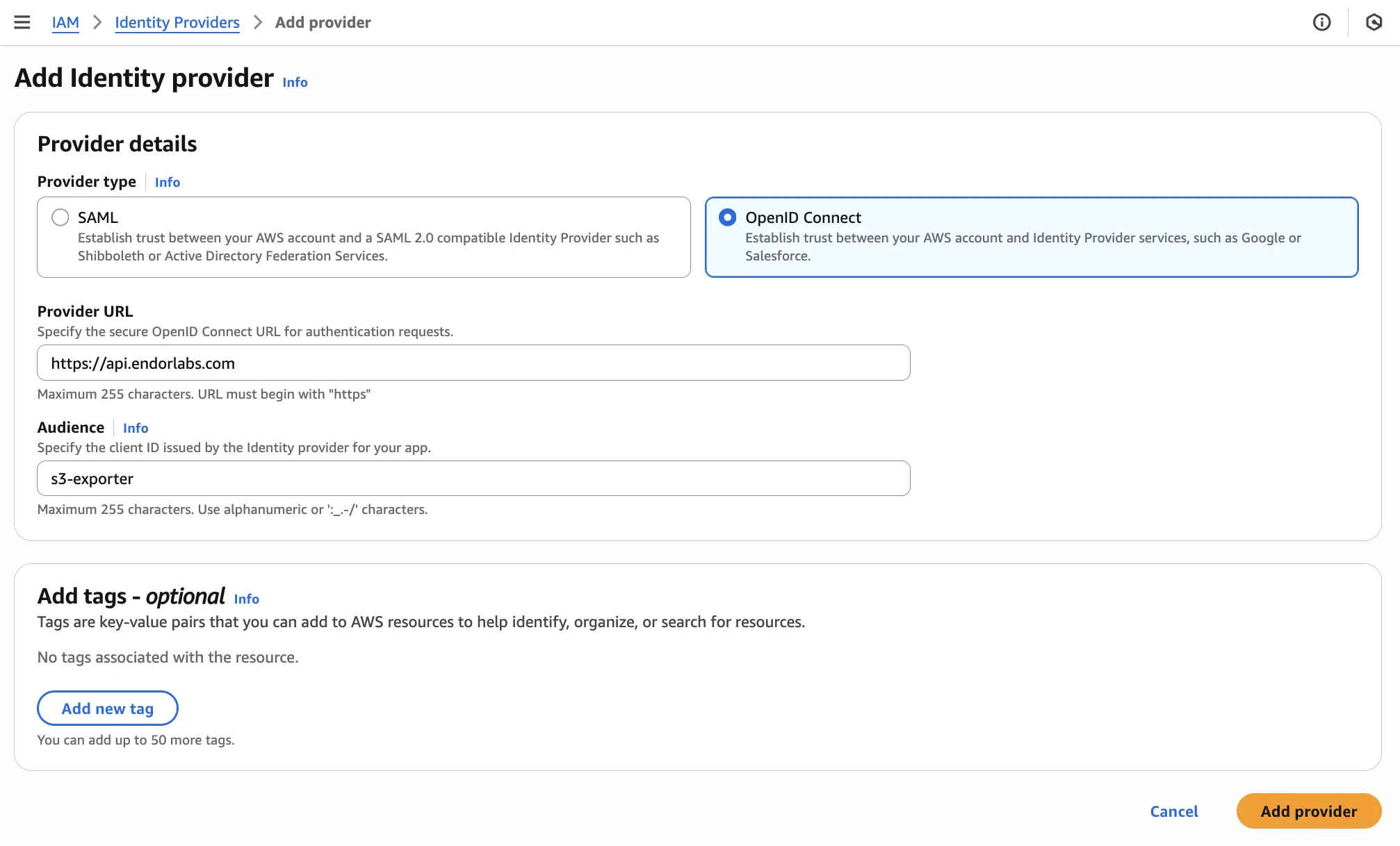 Create identity provider