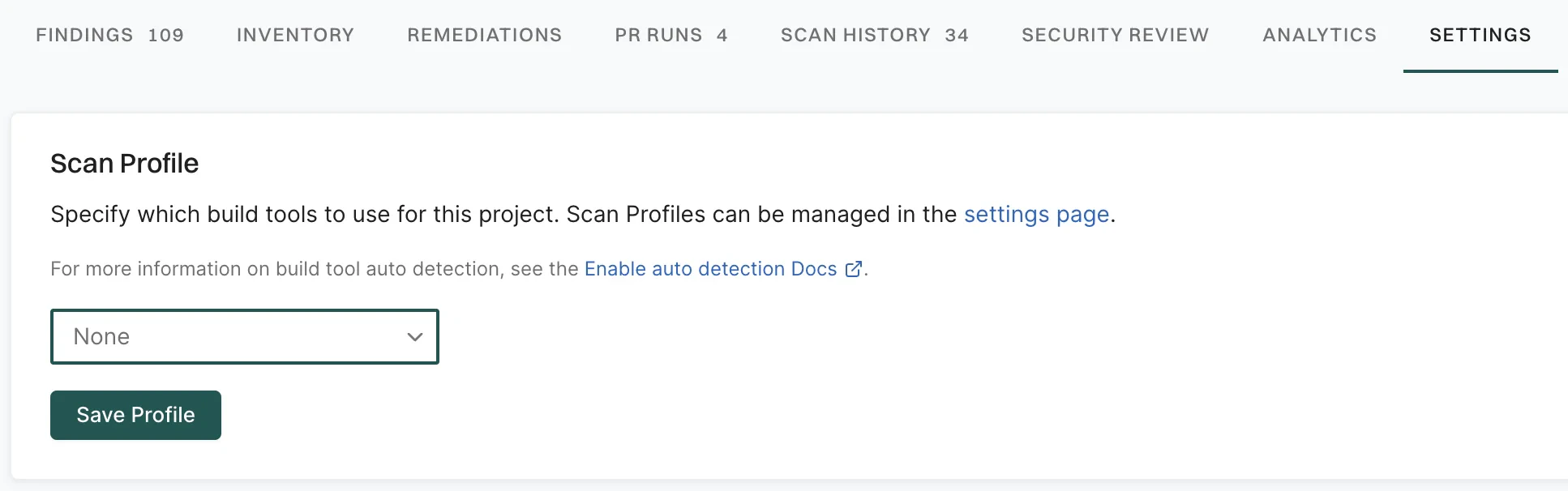 Scan profile for project