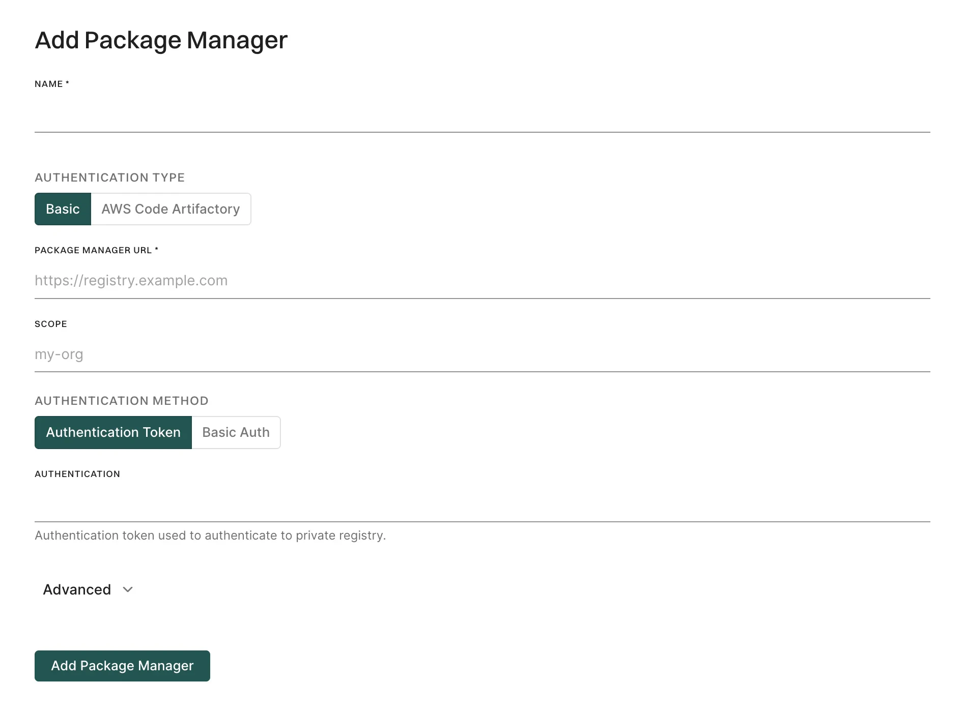 Basic Authentication for package manager integrations