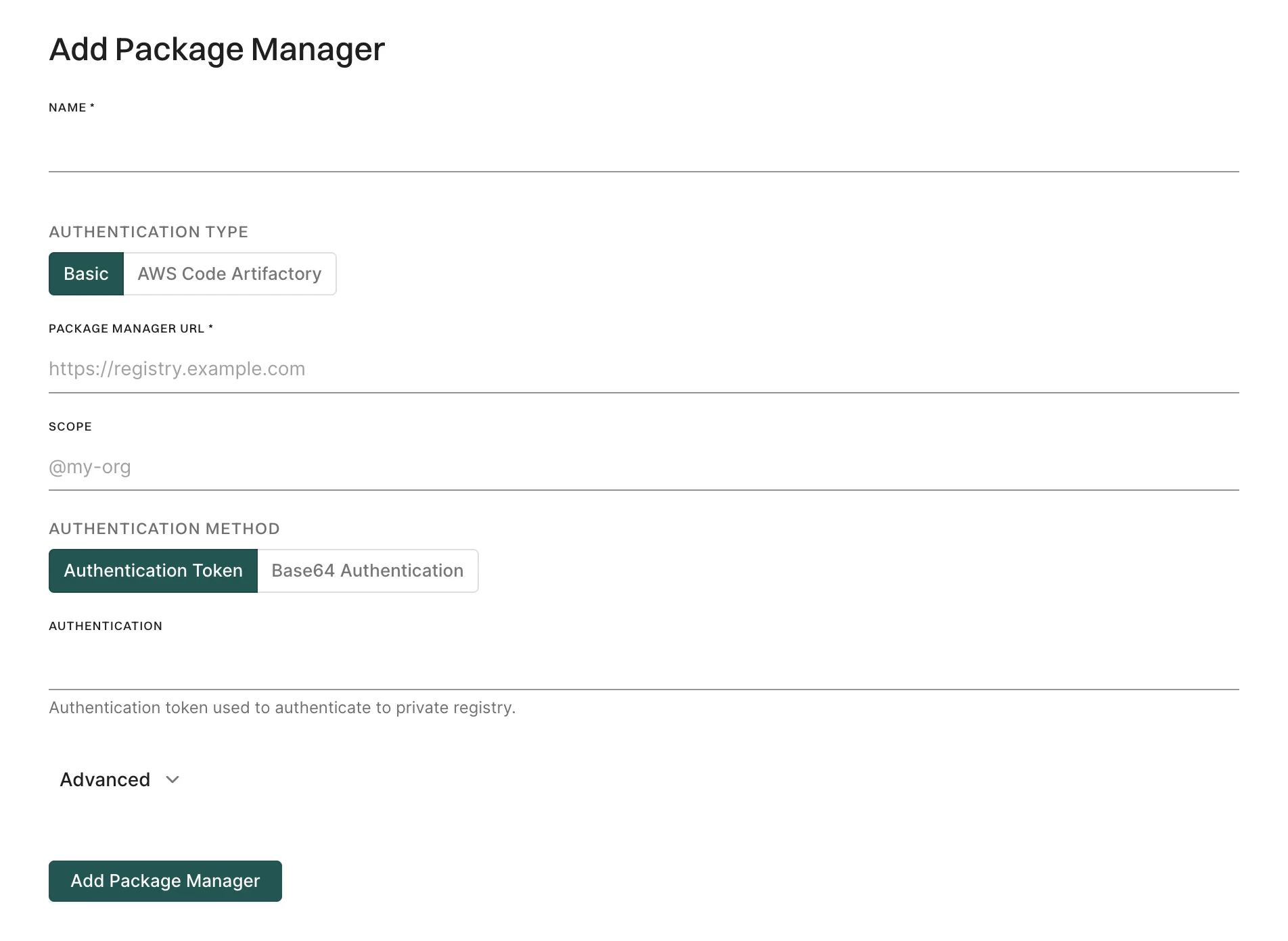 Basic Authentication for package manager integrations