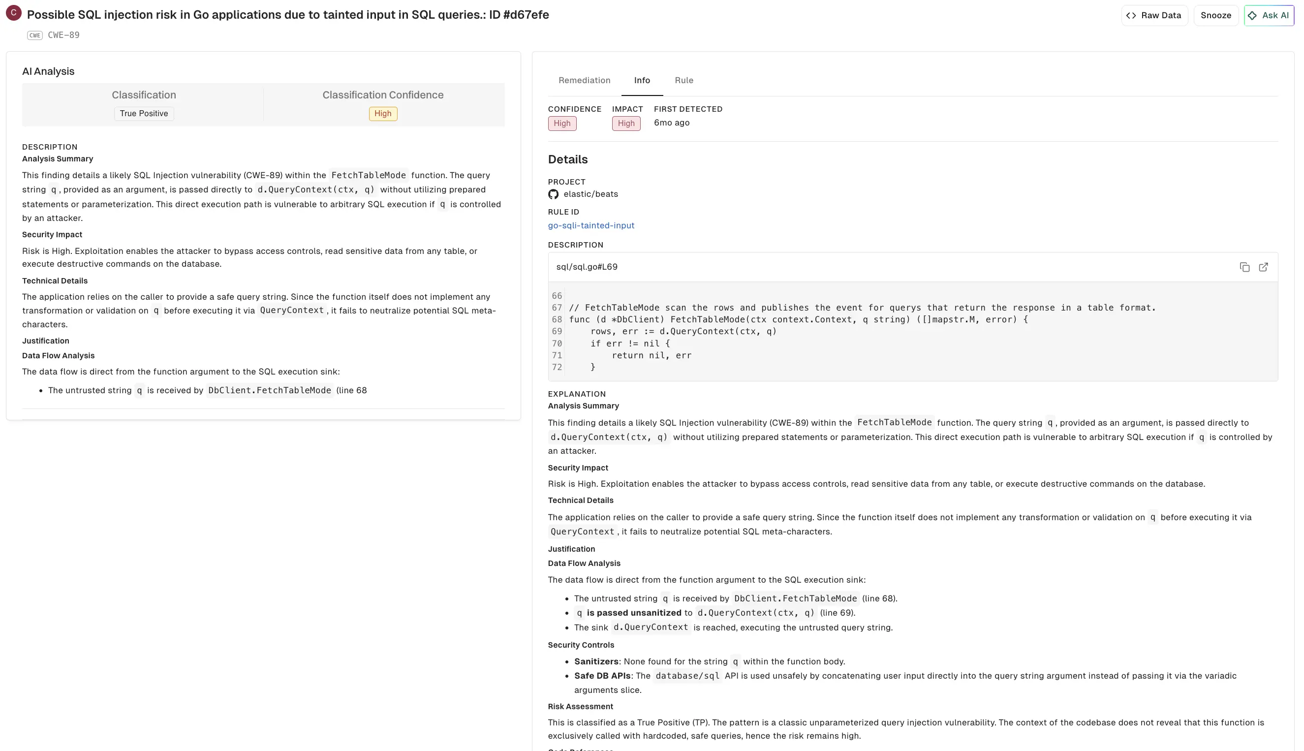 AI SAST triage agent finding