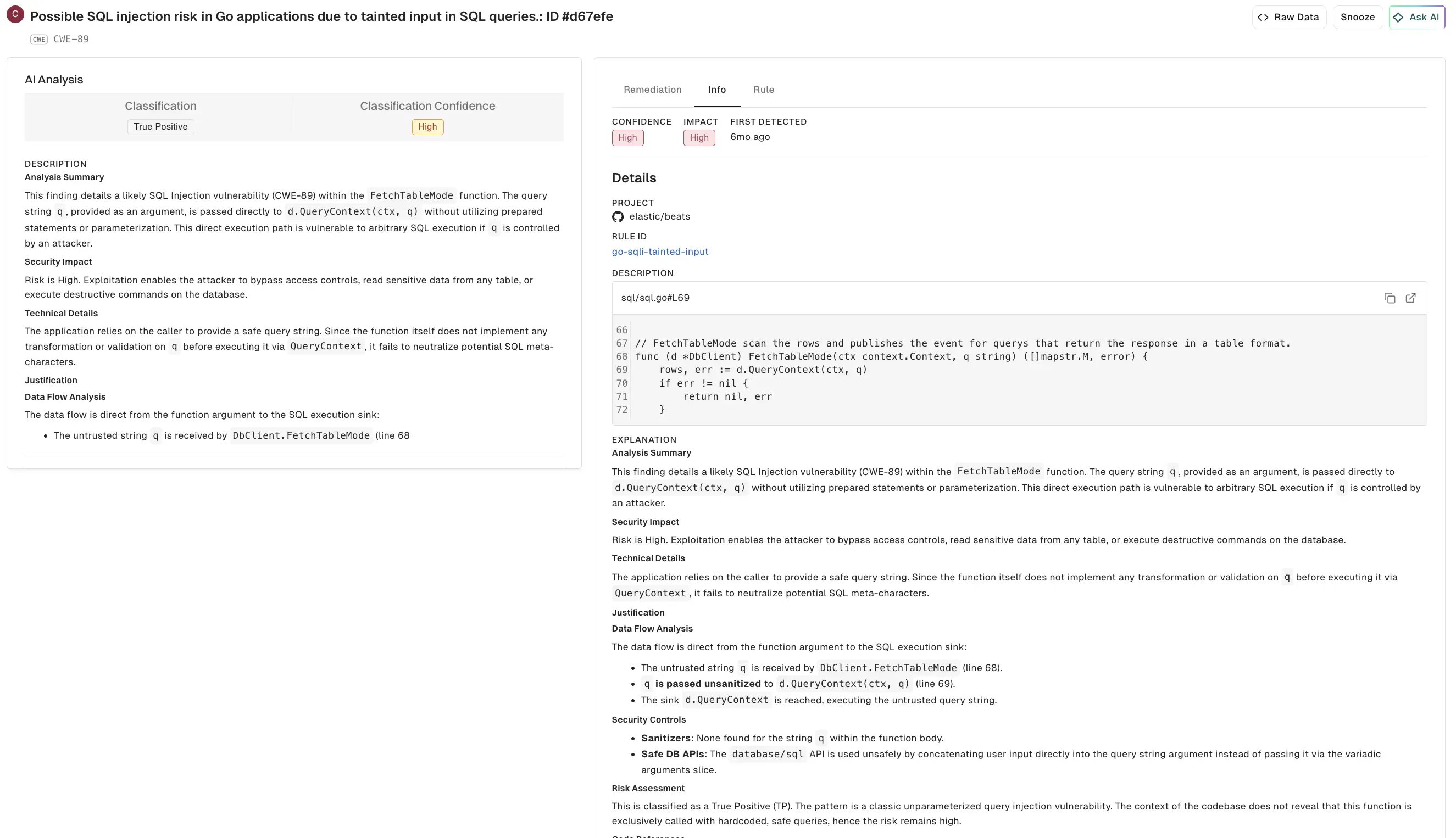 AI SAST triage agent finding