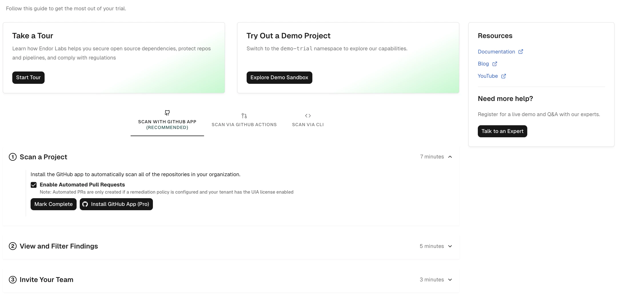 Scan with GitHub App landing page